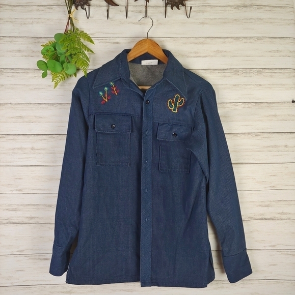 Andhurst Cactus Embroidered Denim Shacket - Picture 1 of 5